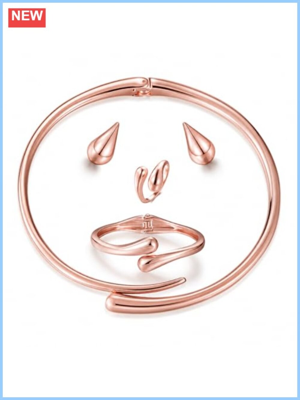 18K Gold Plated Teardrop Necklace Earrings Bracelet Ring 4 Pc Jewelry Set